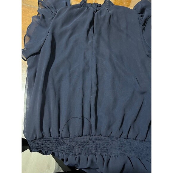 1 STATE Dress Women Large Navy Blouson Mini Ruffle Flutter Sleeve Smocked Fair - Picture 8 of 9